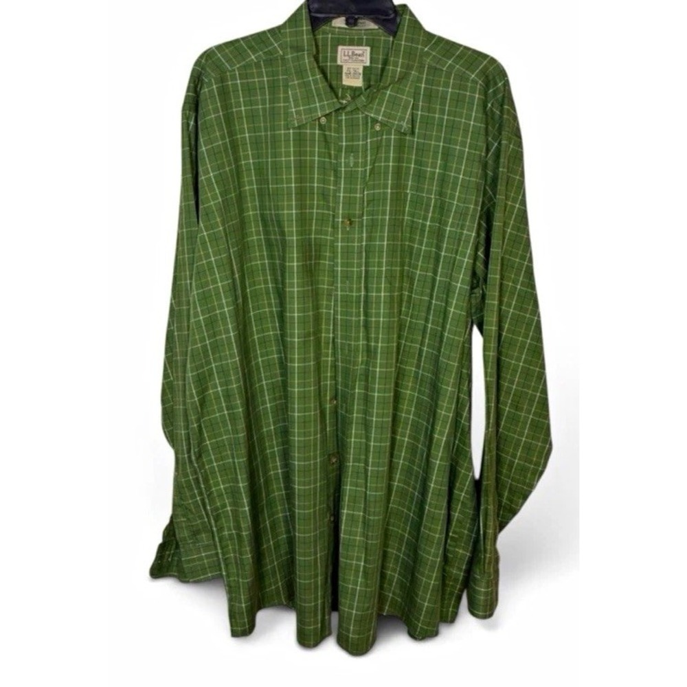 L.L.Bean Men's 2XL Big Tall Green Plaid Button Up Shirt Long Sleeve Outdoor